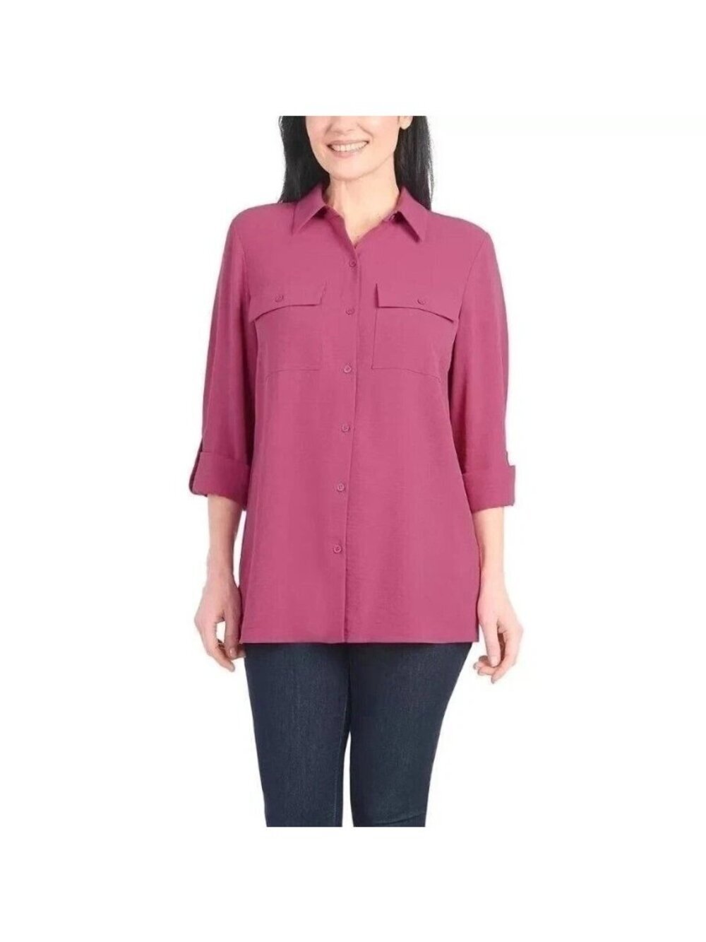 NWT Hilary Radley Women's XXL Plus Size Pink Button-Down Up Tunic Top  J2016